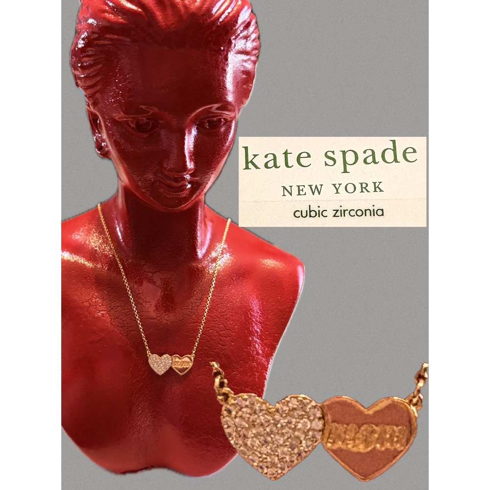 Kate Spade Mom Knows Best Double Script Heart Cubic Zirconia Gold Tone Necklace